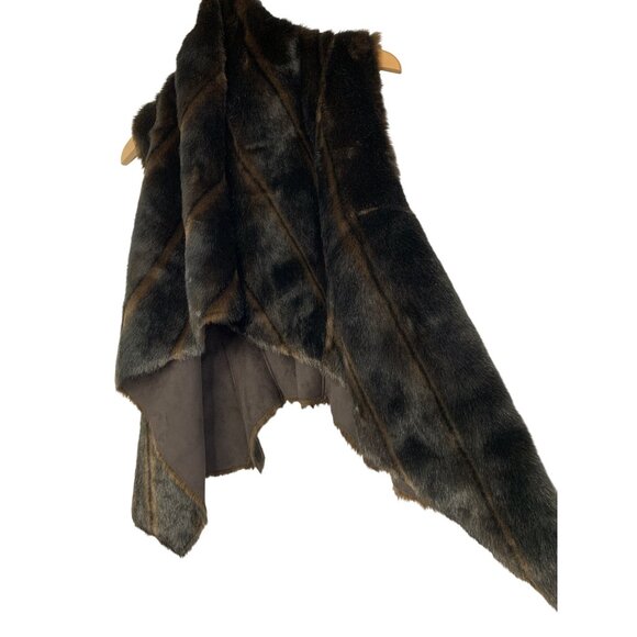 Reversible Faux Fur Microfiber Suede Vest Open Waterfall Style Size S 8724 Asym - Picture 11 of 11